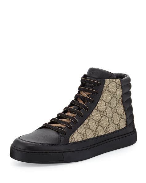 gucci men's common gg supreme high-top sneakers black mens|gucci high top sneakers beige.